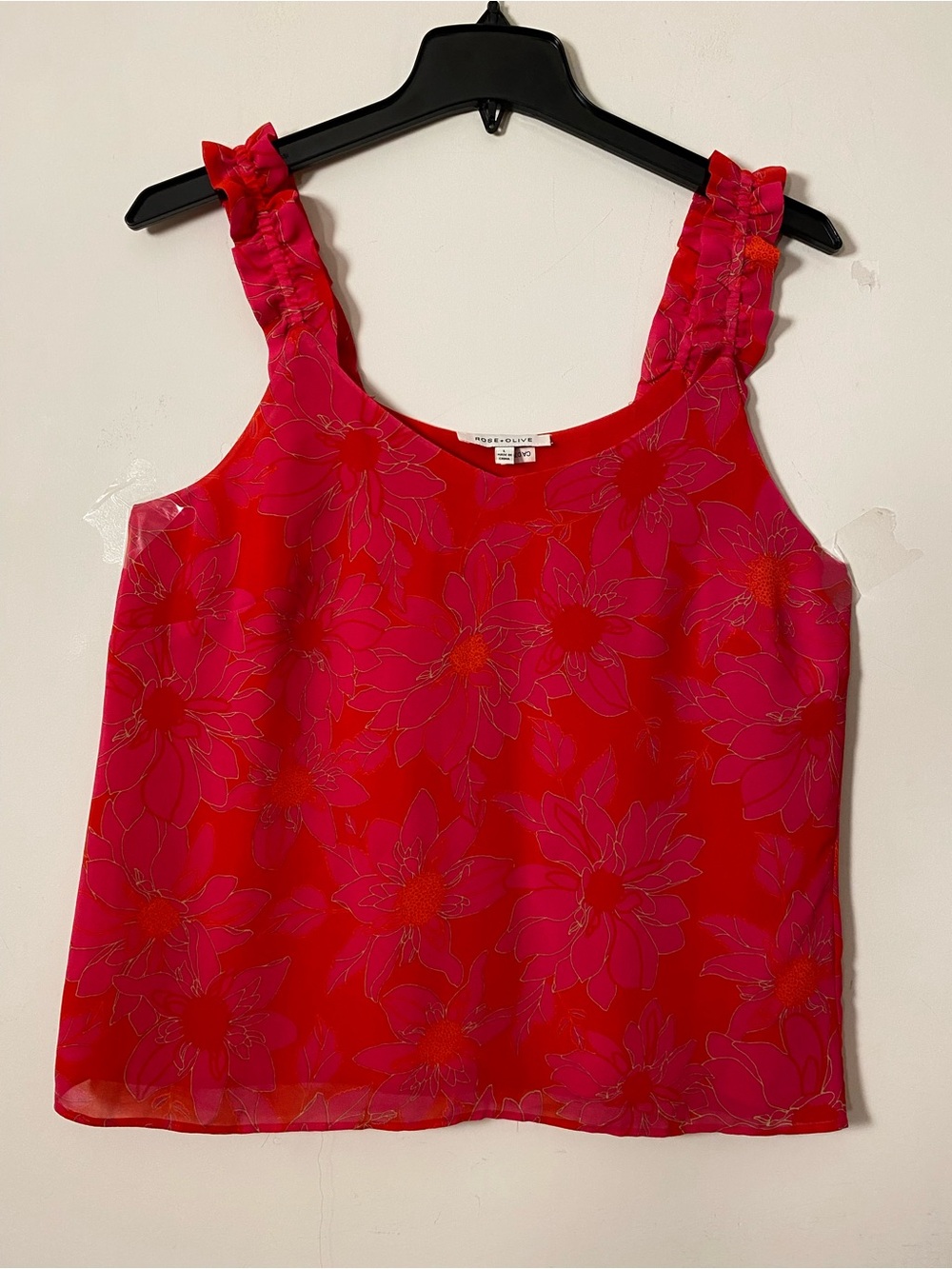 Rose & Olive Pink and Red Floral Ruffle-Strap Camisole